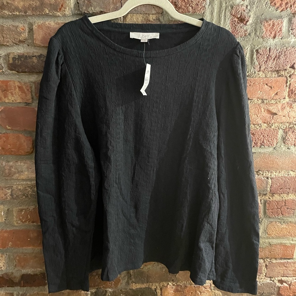 NWT Loft Black Cotton Sweater with Slight Puff Sleeve Size XL